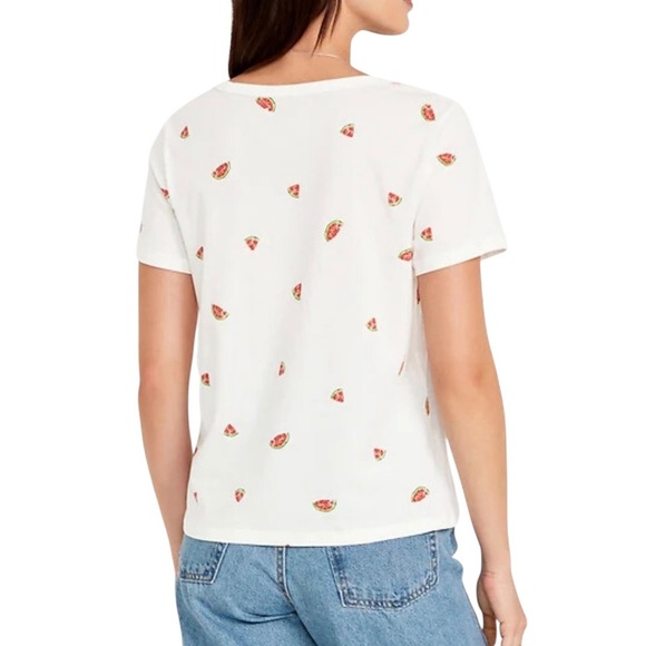 Old Navy Everywear 100% Cotton Jersey knit Tee Shirt L Strawberry Print Cream - Picture 8 of 8